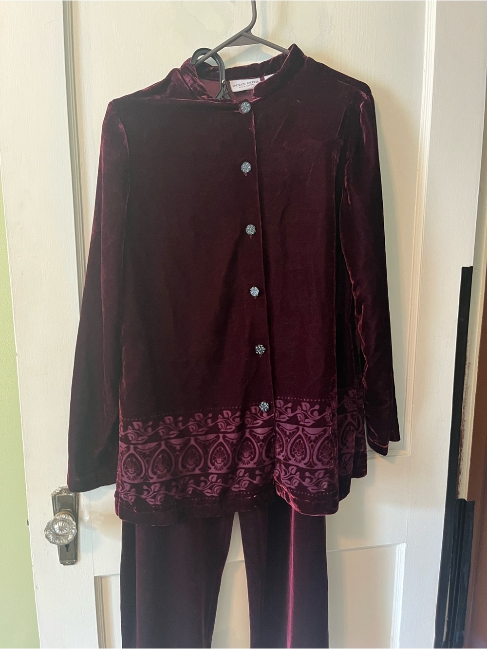 Velour Vintage Y2K Button-Front Lounge Matching Set - Deep Burgundy